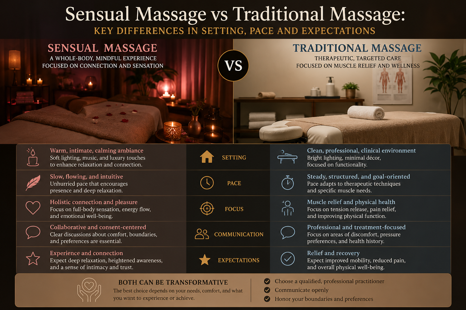 Sensual Massage vs Traditional Massage: Key Differences in Setting, Pace and Expectations